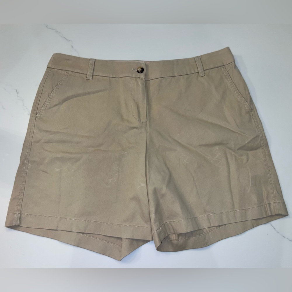 J. Crew Khaki Flat Front Shorts Tailored Cotton Design Size 14